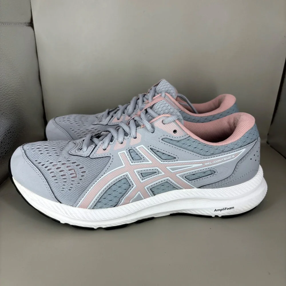 Asics Gel-Contend 8 Womens Running Shoes Grey Pink 1012B319 Wide Size 9.5